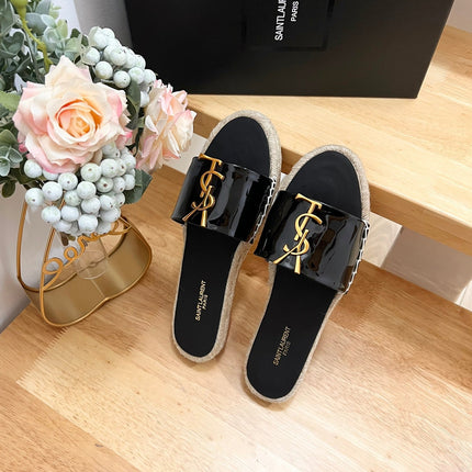 SL YVES LOGO SLIPPER BLACK CALFSKIN