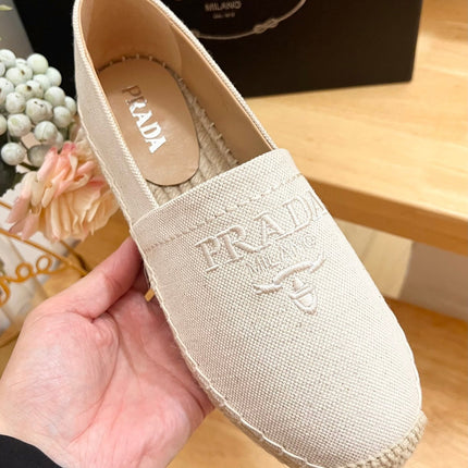 PRA ESPADRILLES LOAFERS CREAMY WHITE LINEN FABRIC