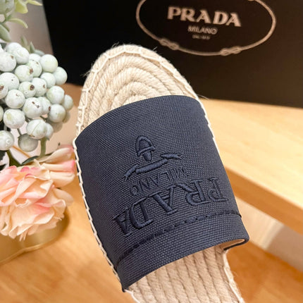 PRA CROCHET SLIPPERS NAVY LINEN FABRIC