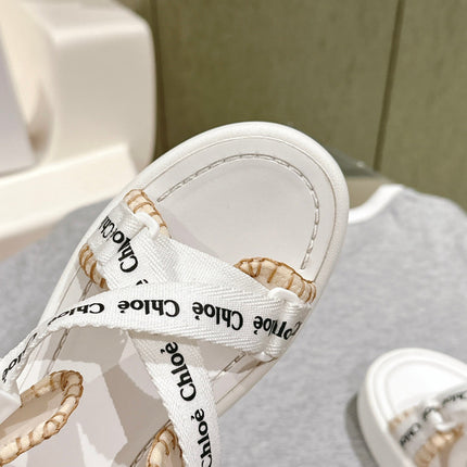 CHLOÉ 26S SANDALS IN WHITE LAMBSKIN AND CANVAS