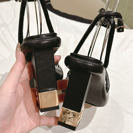 FENDI BAGUETTE HIGH HEELS 85MM IN BLACK LAMBSKIN WITH GOLD HARDWARE