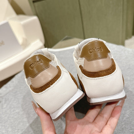 CHLOÉ 26S SNEAKERS IN WHITE MESH AND BROWN SUEDE