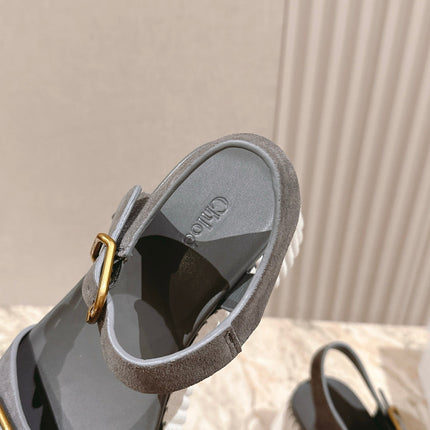 CHLOÉ 26S HIGH-HEELED SANDALS IN GREY LAMBSKIN AND SUEDE