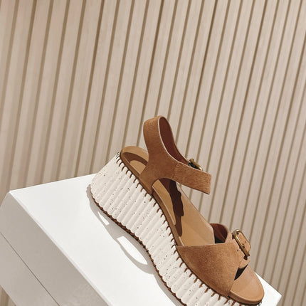 CHLOÉ 26S HIGH-HEELED SANDALS IN BROWN LAMBSKIN AND SUEDE