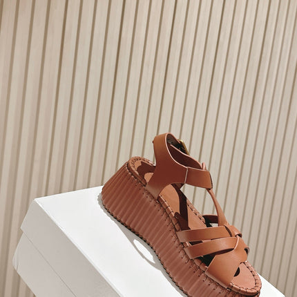 CHLOÉ 26S HIGH-HEELED SANDALS IN BROWN LAMBSKIN