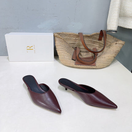 THE ROW 26S POINTED TOE MULE HEELS 35MM IN BURGUNDY RED CALFSKIN
