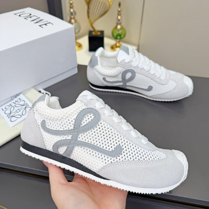 LOEWE 26S RUNNER 2.0 SNEAKERS IN LIGHT GREY SUEDE AND WHITE MESH FABRIC