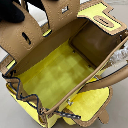 HM 25S BIRKIN CARGO 25 CM IN YELLOW CANVAS AND BROWN SWIFT WITH SILVER HARDWARE