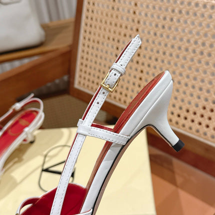 VALENTINO 26S SLINGBACKS 45 MM IN WHITE CALFSKIN CHERRY DETAILS