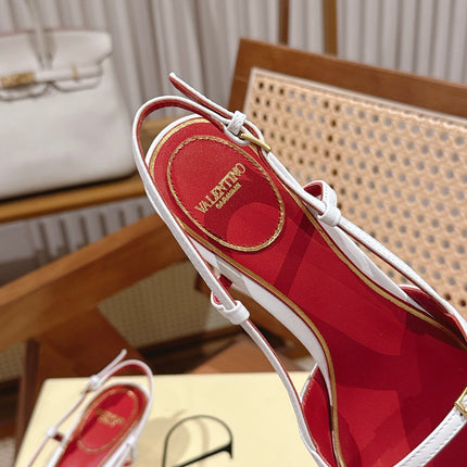 VALENTINO 26S SLINGBACKS 45 MM IN WHITE CALFSKIN CHERRY DETAILS
