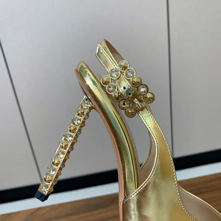 GIANVITO ROSSI 26S SLINGBACK HEELS 105 MM IN GOLD PATENT LAMBSKIN