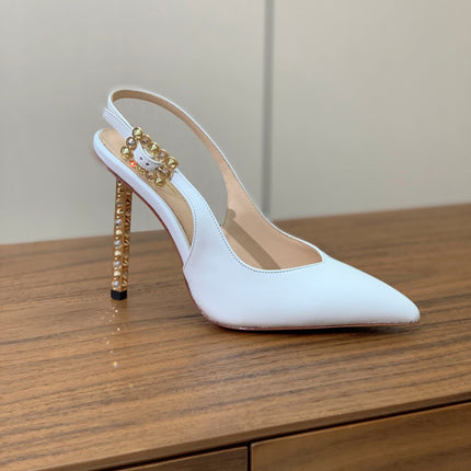 GIANVITO ROSSI 26S SLINGBACK HEELS 105 MM IN WHITE LAMBSKIN