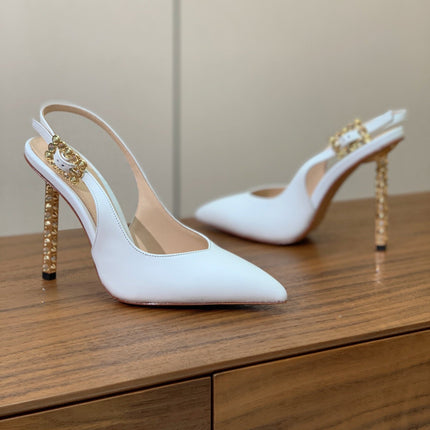 GIANVITO ROSSI 26S SLINGBACK HEELS 105 MM IN WHITE LAMBSKIN