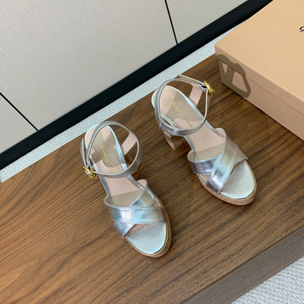 GIANVITO ROSSI 26S PLATFORM SANDALS 115 MM IN SILVER CALFSKIN