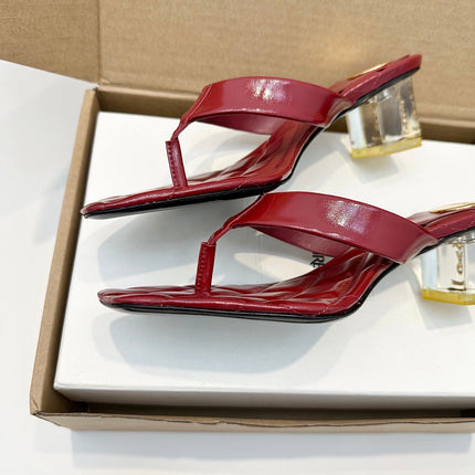 YSL 26S QUILTED THONG SANDALS 50 MM IN DARK RED LAMBSKIN