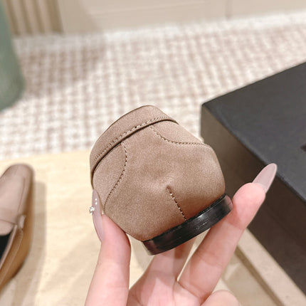 YSL 25S SAINT LAURENT POPPY BALLET FLATS IN TAUPE BROWN SILK