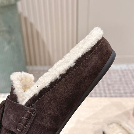 MIUMIU 25S MULES IN DARK BROWN SUEDE WITH SHEARLING