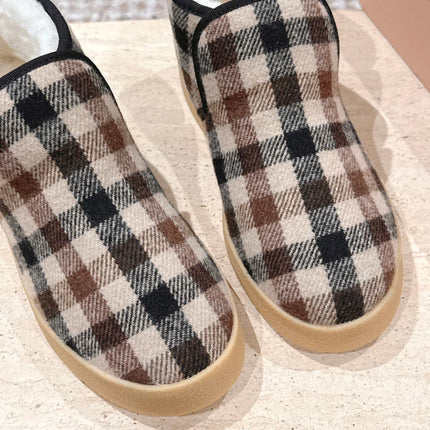 MIUMIU 25S SLIP-ON BOOTIES IN CAMEL BEIGE AND BLUE WOOL WITH SHEARLING