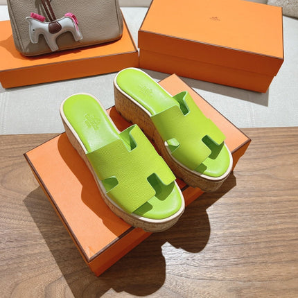 HM 25S HIGH WEDGE SANDALS IN SPRING GREEN LAMBSKIN STYLE 22
