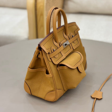 HM 25S BIRKIN CARGO 25 CM IN CARAMEL BROWN CANVAS AND SWIFT WITH SILVER HARDWARE