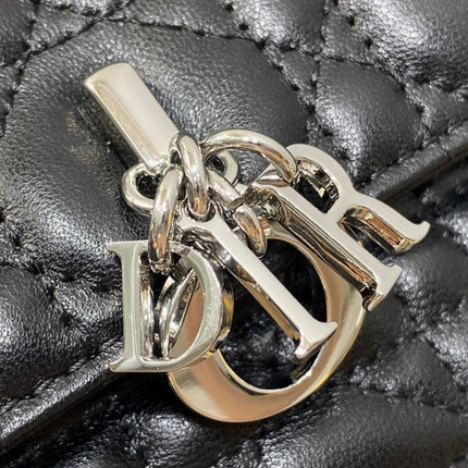 DIOR 25S DIOR TALK PHONE POUCH 21 IN BLACK CANNAGE LAMBSKIN SILVER HARDWARE