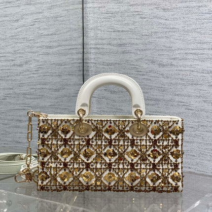 DIOR 25S SMALL LADY - JOY BAG 26 IN LATTE CANNAGE CALFSKIN WITH SPARKLING