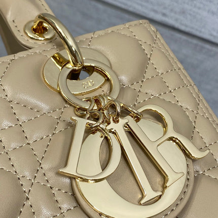 DIOR 25S MEDIUM LADY BAG 24 IN POWDER BEIGE CALFSKIN GOLD HARDWARE