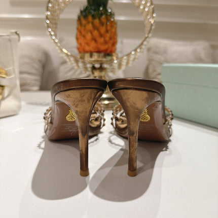 AQUAZZURA 26S HIGH-HEEL SANDALS 85 MM IN METALLIC BRONZE CALFSKIN