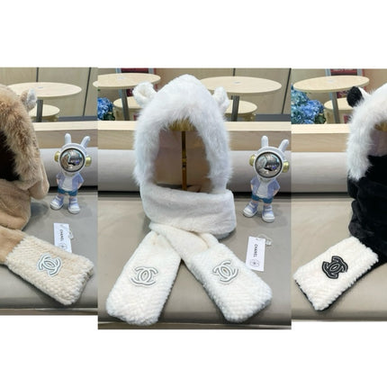 BALACLAVA HAT IN BLACK MIX WHITE FLEECE 422216