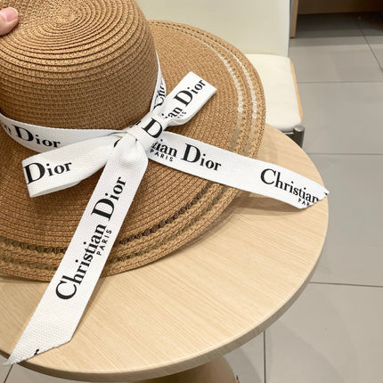 HAT IN DARK BEIGE RAFFIA WIDE-BRIM MIX BIG WHITE BOW