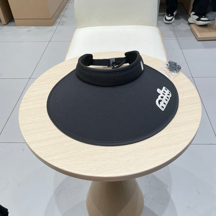 MIUMIU FASHION VISOR CAP IN BLACK AND WHITE WITH LOGO TEXT EMBROIDERY