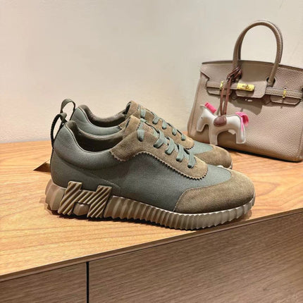 HM 26S SNEAKERS IN MOSS GREEN FABRIC AND BROWN SUEDE