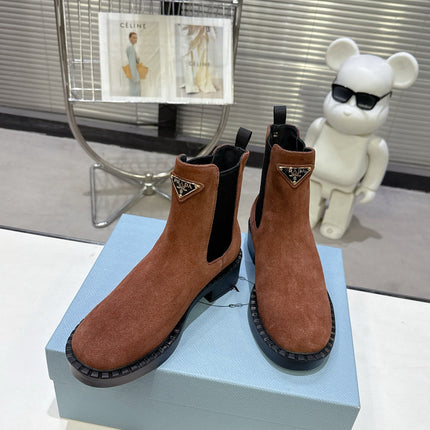 PRADA 25S RETRO PLATFORM MARTIN BOOTS IN BROWN SUEDE