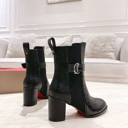 CL ANKLE BOOTS 70MM IN BLACK CROCODILE EMBOSSED CALFSKIN