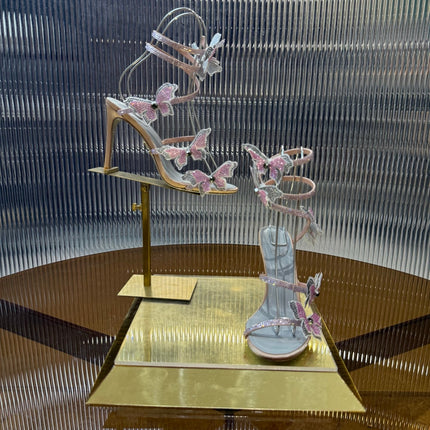 RENE CAOVILLA 26S FLORIANE HIGH HEELS 95 MM IN NUDE PINK LAMBSKIN BUTTERFLY EMBELLISHED STRAP