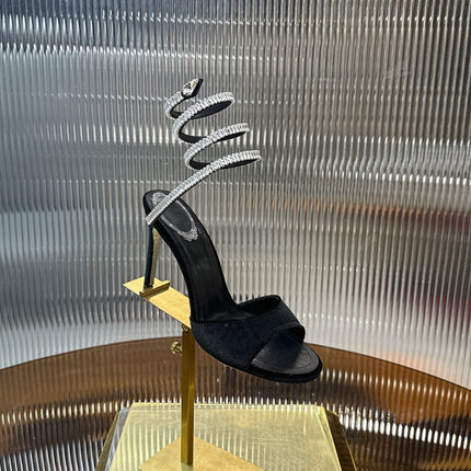 RENE CAOVILLA 26S CRYSTAL WRAP HEELS 95 MM IN BLACK VELVET