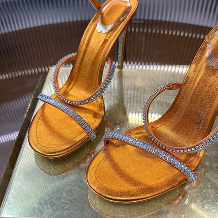 RENE CAOVILLA 26S STILETTO SANDALS 95 MM IN DARK ORANGE LAMBSKIN