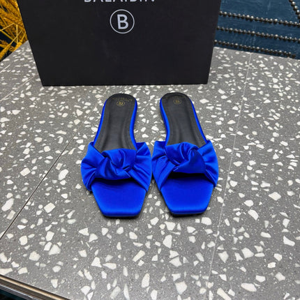 BALMAIN 26S SLIDES IN NAVY BLUE SATIN