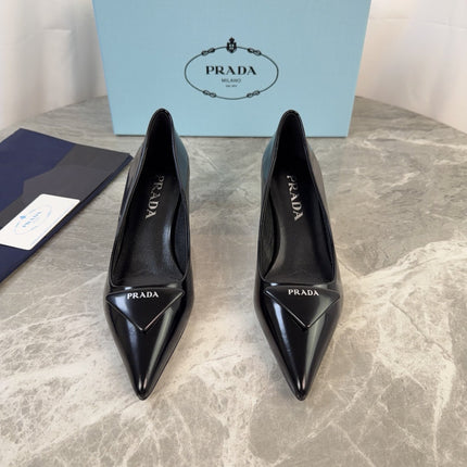 PRADA 25S POINTED-TOE HIGH HEELS 55 MM IN BLACK LAMBSKIN