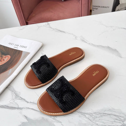 LYMPIA MULE BLACK RAFFIA AND WOOL
