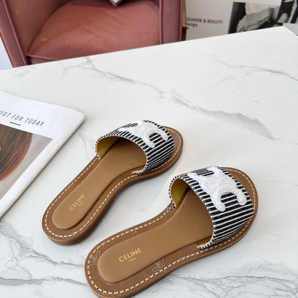 LYMPIA MULE STRIPED CANVAS WOOL LOGO