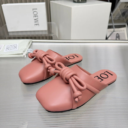LOEWE 26S MULE LOAFERS IN PINK CALFSKIN KNOT DETAIL