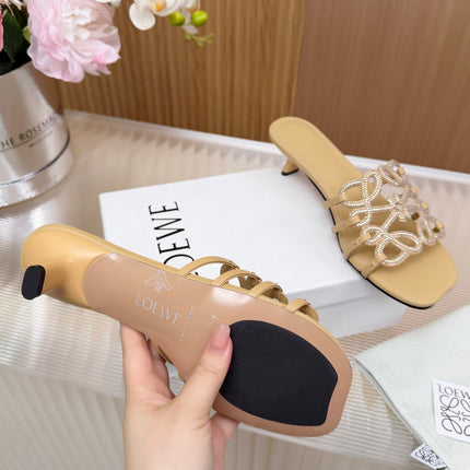 LOEWE 26S PETAL ANAGRAM SLIDE 45MM IN BEIGE SOFT CALFSKIN WITH CRYSTALS