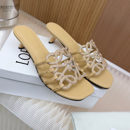 LOEWE 26S PETAL ANAGRAM SLIDE 45MM IN BEIGE SOFT CALFSKIN WITH CRYSTALS