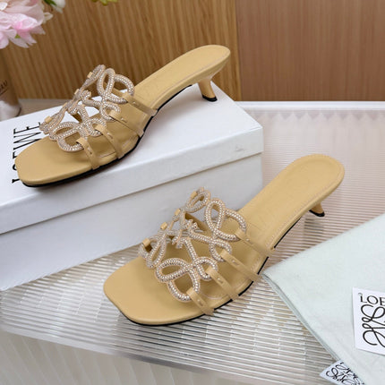 LOEWE 26S PETAL ANAGRAM SLIDE 45MM IN BEIGE SOFT CALFSKIN WITH CRYSTALS