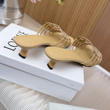LOEWE 26S PETAL ANAGRAM SLIDE 45MM IN BEIGE SOFT CALFSKIN WITH CRYSTALS