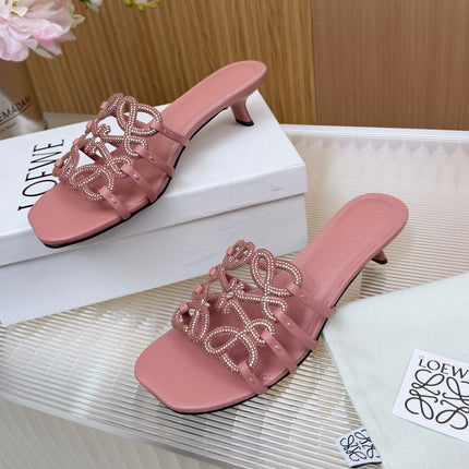 LOEWE 26S PETAL ANAGRAM SLIDE 45MM IN PINK SOFT CALFSKIN WITH CRYSTALS