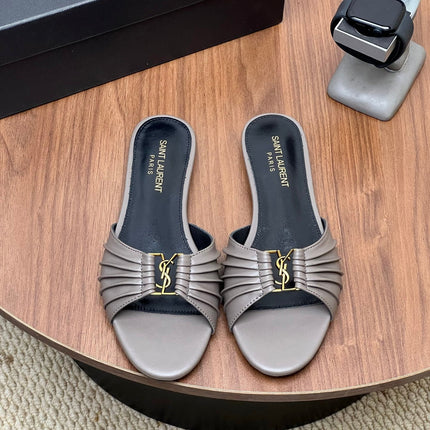 YSL 26S SLIDES IN DARK GREY CALFSKIN