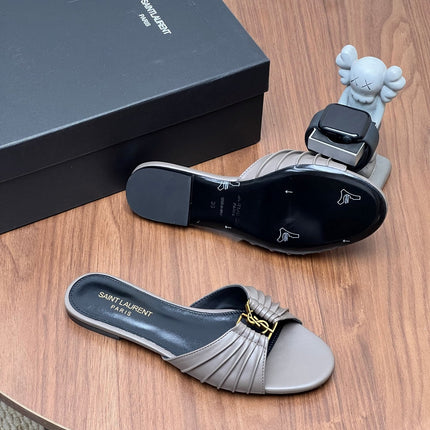 YSL 26S SLIDES IN DARK GREY CALFSKIN