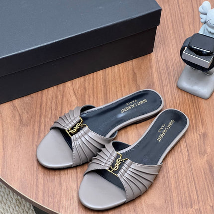 YSL 26S SLIDES IN DARK GREY CALFSKIN